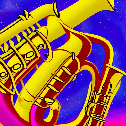 Image similar to Lisa Simpson falling into a giant saxophone, psychedelic art, uhd, matte painting