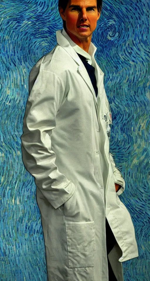 Image similar to Tom Cruise in white lab coat by Van Gogh