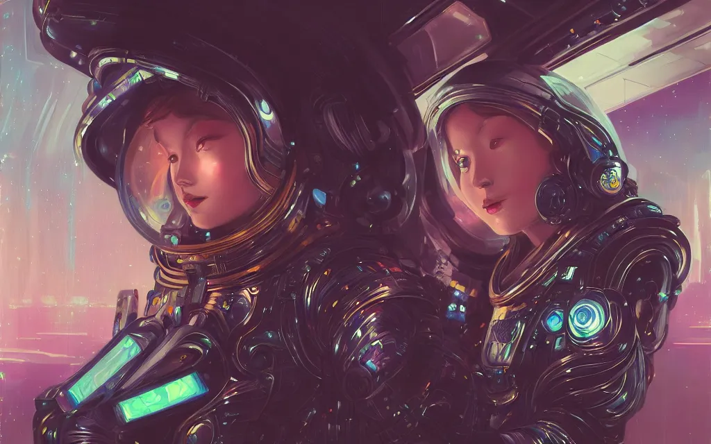 Prompt: portrait armored astronaut girl fighting with alien inside spaceship, ssci-fi, neon light and fantasy, intricate and very very beautiful and elegant, highly detailed, digital painting, artstation, concept art, smooth and sharp focus, illustration, art by tian zi and WLOP and alphonse mucha