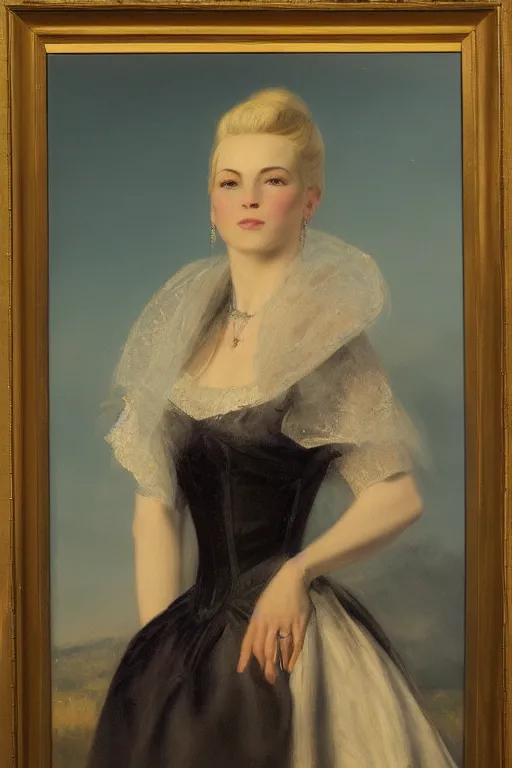 Image similar to a portrait of elsa jean in an 1 8 5 5 painting by elisabeth jerichau - baumann. painting, oil on canvas