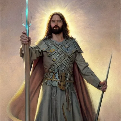 Image similar to Jesus Christ as a fantasy D&D character, portrait art by Donato Giancola and James Gurney, digital art, trending on artstation