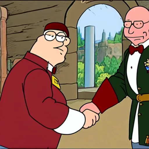 Prompt: Peter Griffin meets Captain Picard, shakes hand with Captain Picard, Real Event, Historical Event, Realistic, HDR, Clear Image,