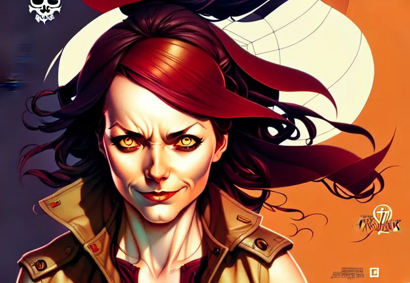 Prompt: artgerm, joshua middleton comic cover art, pretty pirate joanne calderwood smiling, full body, symmetrical eyes, symmetrical face, long curly black hair, on a pirate ship background, warm colors
