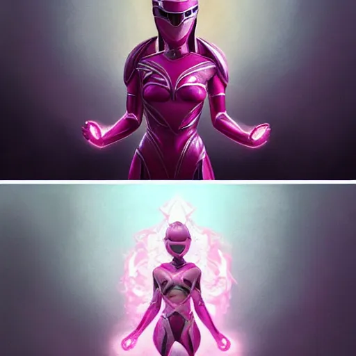 Image similar to Pink Power Ranger physically accurate, dynamic lighting, intricate, elegant, highly detailed, digital painting, artstation, HR GIGER, Hieronymus Bosch, Francis Bacon, concept art, smooth, sharp focus, illustration, art by artgerm and greg rutkowski and alphonse mucha