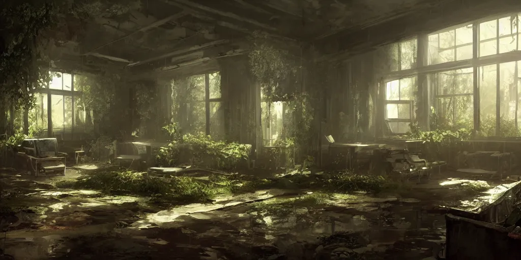 Image similar to an environmental concept art of the last of us, interior, clicker, highly detailed, environmental light, cinematic by francis tneh