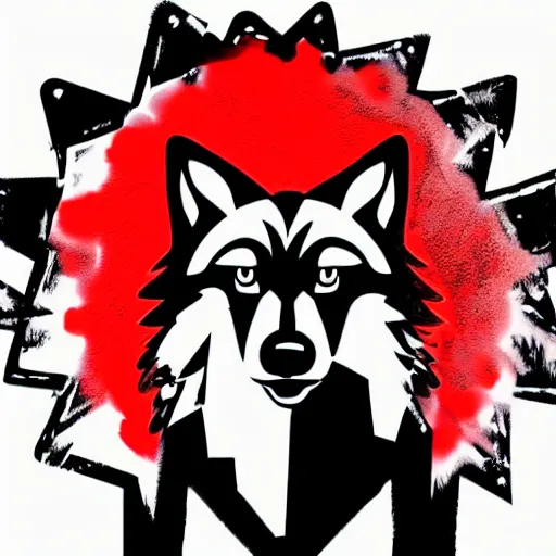 Image similar to vector illustration of a wolf with a mohawk gang tag graffiti, red and black, punk, spray smudge, masterpiece, banksy