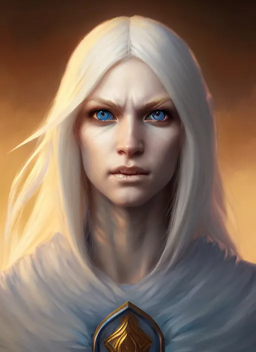 Image similar to a fantasy style portrait painting of shy white female paladin scarred left eye with blonde hair and blue eyes, holy oil painting unreal 5 daz. rpg portrait extremely detailed artgerm greg rutkowski _ greg