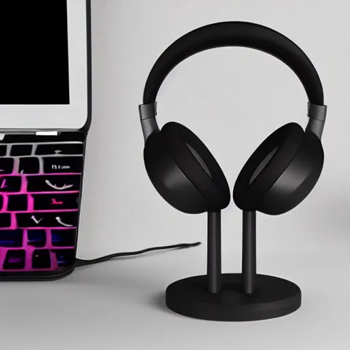 Image similar to wireless headphone stand, futuristic, techno, cyberpunk, product design, render, cute, swag, geometric, fun, iconic