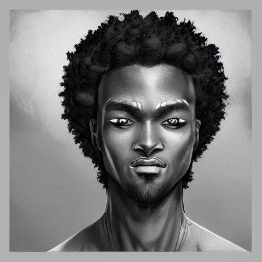 Image similar to ultra realistic illustration of a black guy with an afro, anime, highly detailed, digital art, japanese style, intricate, elegant, deviantart, concept art.