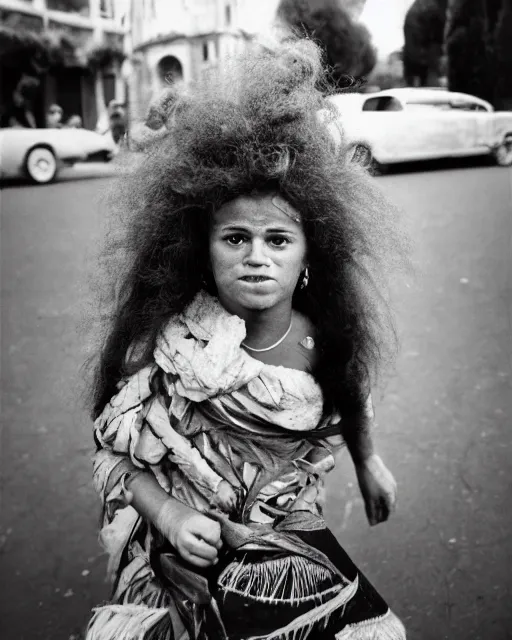 Image similar to Award winning reportage photo of Monegasque Natives with incredible hair and hyper-detailed eyes wearing traditional garb by Garry Winogrand and Dian Arbus, 85mm ND 5, perfect lighting, gelatin silver process