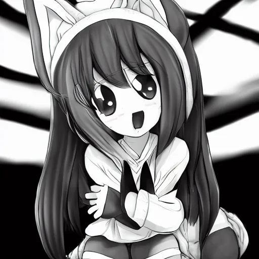 Prompt: cute bunny girl black and white art, trending on pixiv
