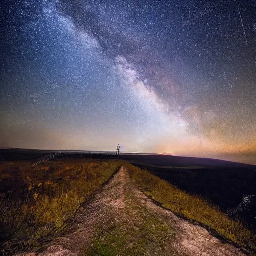 Prompt: Beautiful, haunting, detailed landscape, night time with milky way visible in the background