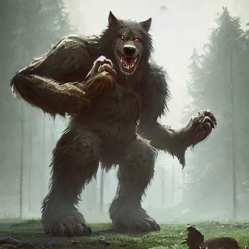 Image similar to cute handsome cuddly werewolf from van helsing unreal engine hyperreallistic render 8k character concept art masterpiece digital art by Greg Rutkowski, Simon Stalenhag, trending on Artstation, CGSociety