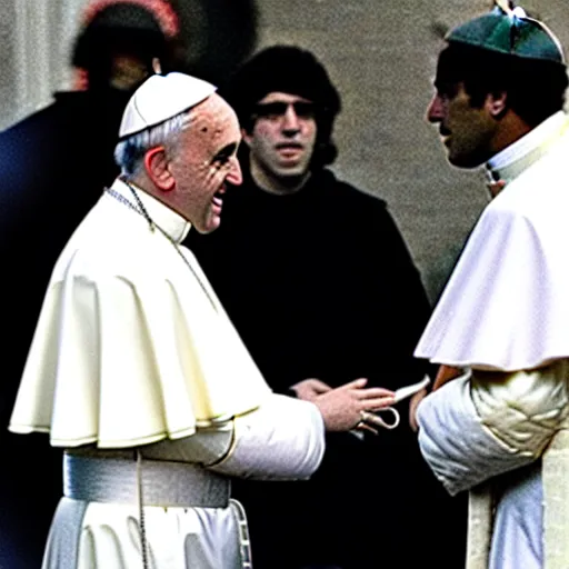 Prompt: the pope getting busted for selling drugs in 1980