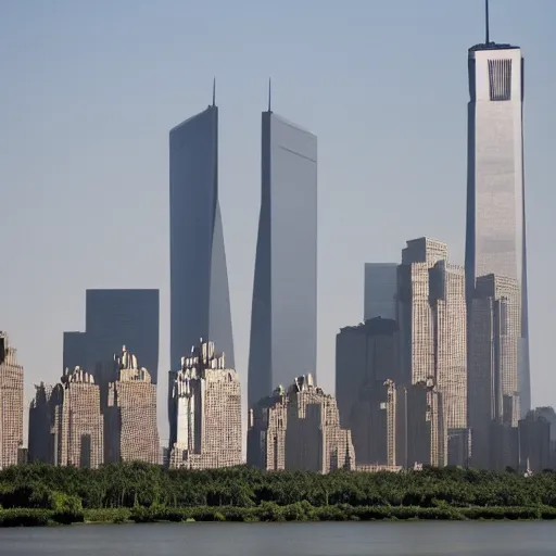 Image similar to giant robots made out of the twin towers