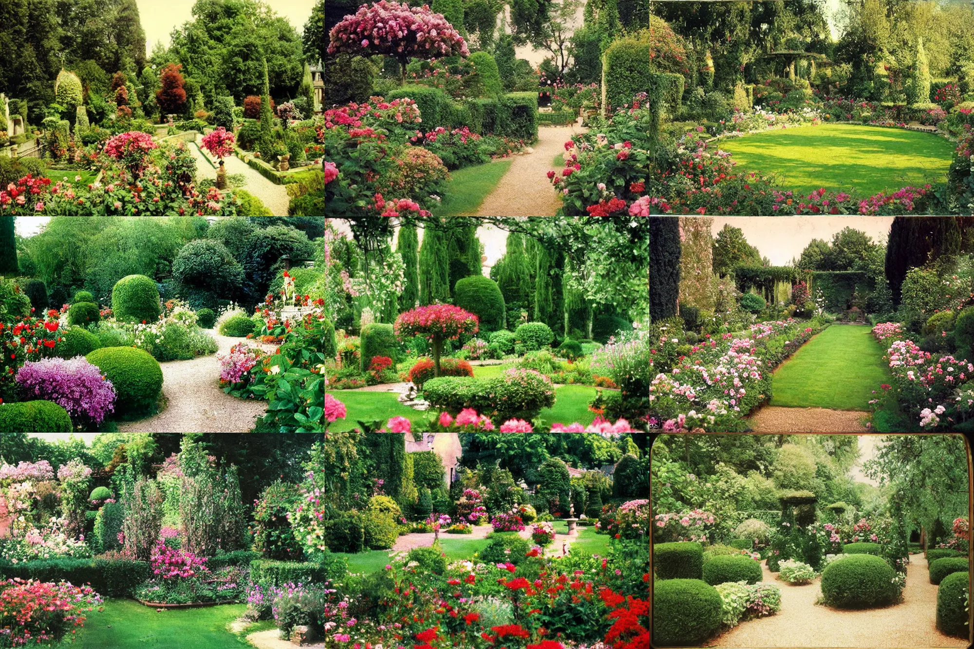 Prompt: Beautiful French garden, Kodachrome film