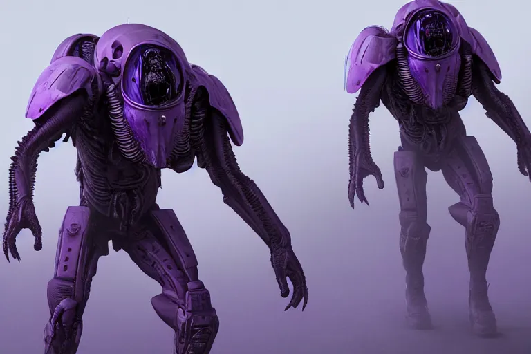 Image similar to alien military armored soldier, purple, futuristic, apocalyptic, by jon aaron kambeitz, katsuhiro otomo, heng z, concept art, insanely detailed, raytracing, octane, unreal engine, trending on artstation