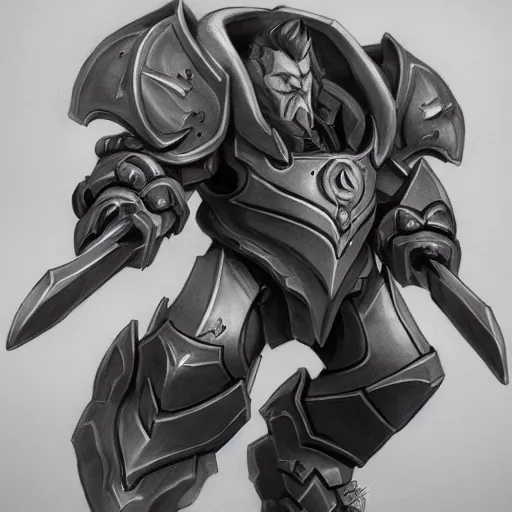 Image similar to reinhardt overwatch in the style of Diablo, highly detailed, pencil drawing, hyper realistic