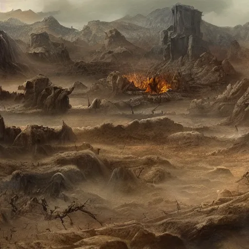 Image similar to hell landscape detailed matte painting