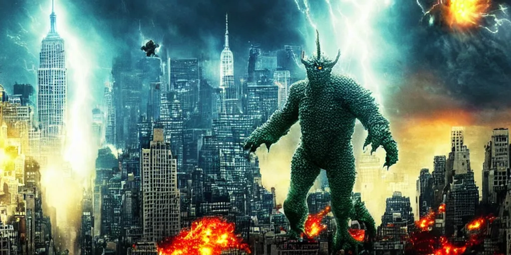 Prompt: A Cyber Kaiju Attacking new york, cinematic, Michael bay movie