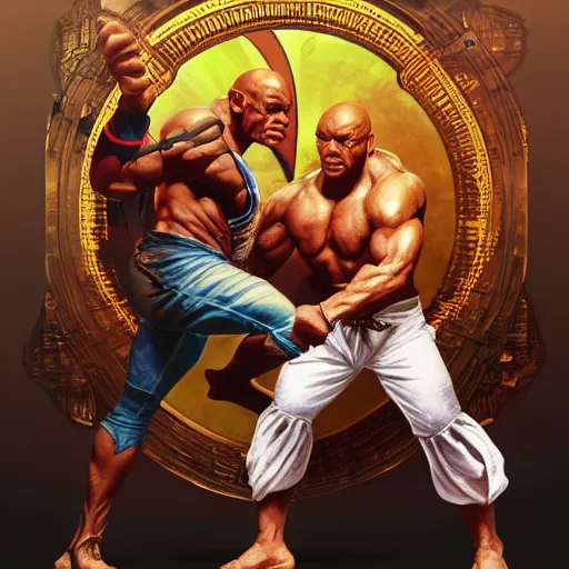 Image similar to tiny lister as dhalsim street fighter, jump kick, 4 k, ultra realistic, detailed focused art by artgerm and greg rutkowski and alphonse mucha