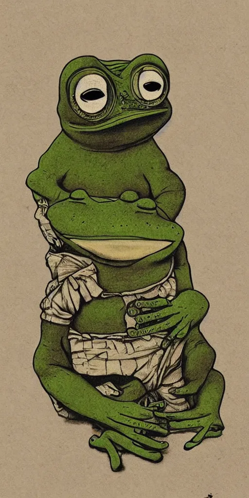 Image similar to a brilliant epic isograph print of pepe the frog by josep tapiro baro in the style of baroque art, trending on art station