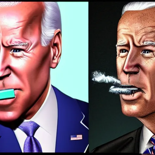 Prompt: hyperrealistic photograph of joe biden smoking a vape pen | smoke coming out of his mouth, artstation, 4 k