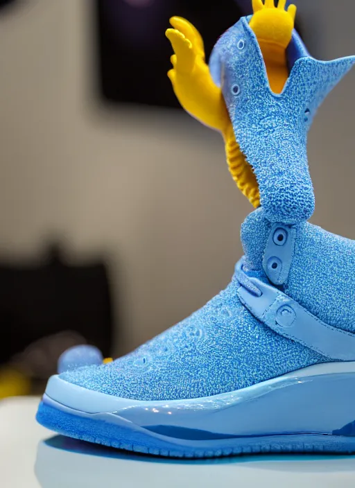 Image similar to hyperrealistic and heavy detailed product photo jordan shoe of marge simpson, in front of white back drop, whole shoe is in picture, leica sl 2 5 0 mm, vivid color, high quality, high textured, real life,