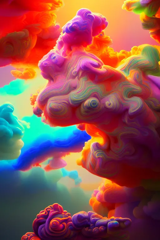 Image similar to colorful liquid smoke and clouds forming detailed faces, extremely colorful psychedelic experience, dmt, psilocybin, lsd, intricate, elegant, highly detailed, digital painting, artstation, smooth, sharp focus, illustration, art by krenz cushart, hana yata, octane render, unreal engine, 8 k