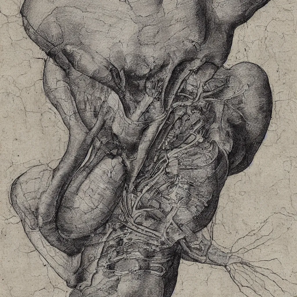 Prompt: detailed anatomical drawing of an alien by leonardo da vinci, 8 k