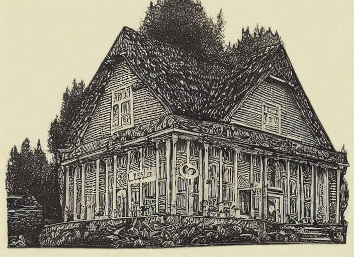 Image similar to a beautiful wood engraving on paper of the museum of everything