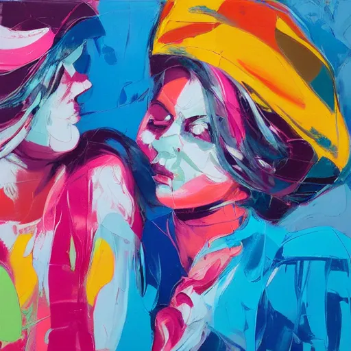 Prompt: a portrait of two beautiful 3 0 year old sisters in a scenic environment by francoise nielly