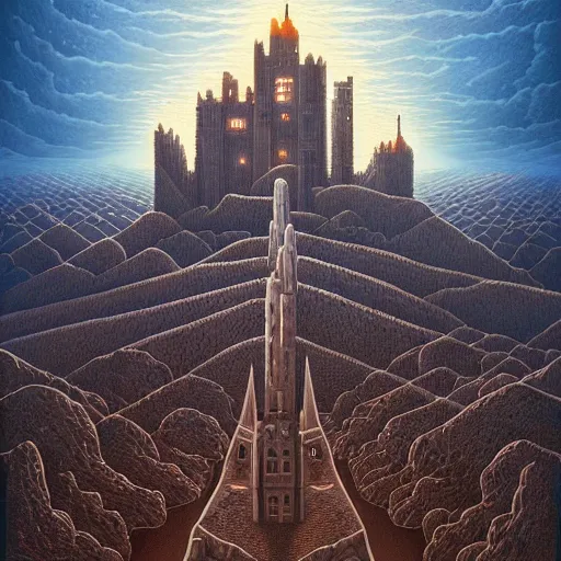 Prompt: build me a castle in the sky cried morgoth. by jeffrey smith, oil on canvas