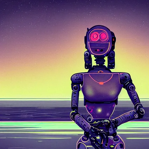 Prompt: Woman and her robot against the world. Artistic scene. Rough strokes and grainy. Interesting colour scheme. Detailed. Beautiful digital artwork by artist Lurid. (2022)