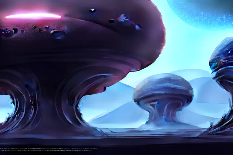 Image similar to cinematic surface of an alien planet, concept art trending on artstation,