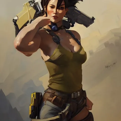 Image similar to greg manchess portrait painting of armored lara croft as overwatch character, medium shot, asymmetrical, profile picture, organic painting, sunny day, matte painting, bold shapes, hard edges, street art, trending on artstation, by huang guangjian and gil elvgren and sachin teng