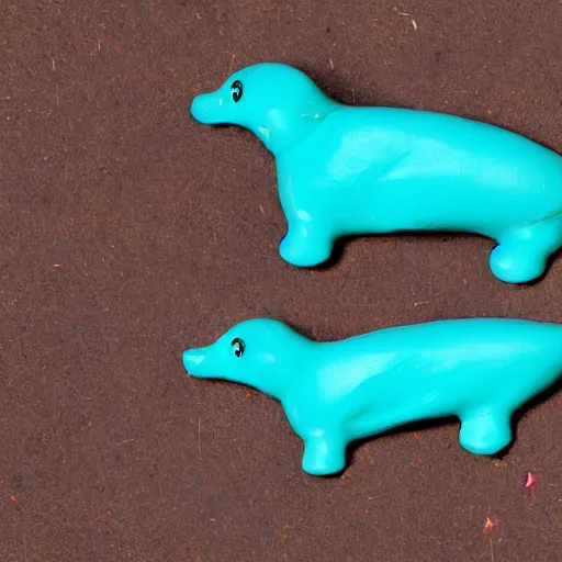 Prompt: written consent of a turquoise wiener - shaped creature with two stick - like heads in the front