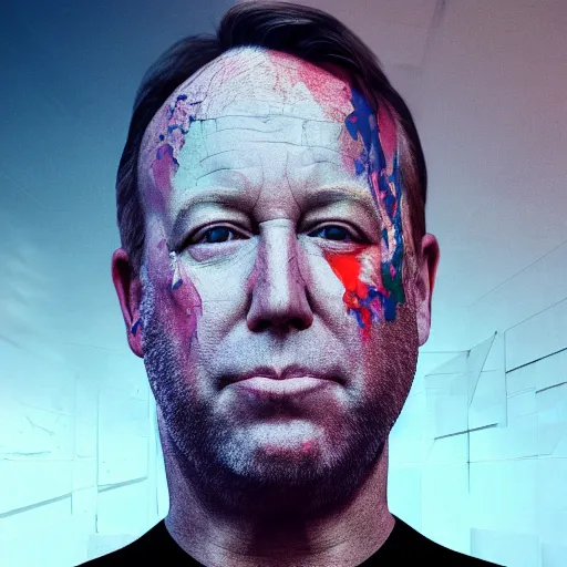 Prompt: hyperrealistic dslr film still of info wars alex jones, stunning 8 k octane comprehensive 3 d render, inspired by jackson pollock, perfect facial symmetry, dim volumetric cinematic lighting, extremely hyper - detailed, extremely lifelike attributes & lifelike texture, intricate, masterpiece, artstation, stunning