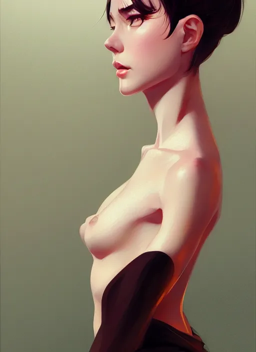 Prompt: 3 / 4 view of a portrait of woman, confident pose, intricate, elegant, sharp focus, illustration, highly detailed, concept art, matte, trending on artstation, anime, art by wlop and artgerm and greg rutkowski, ilya kuvshinov, strong strokes,