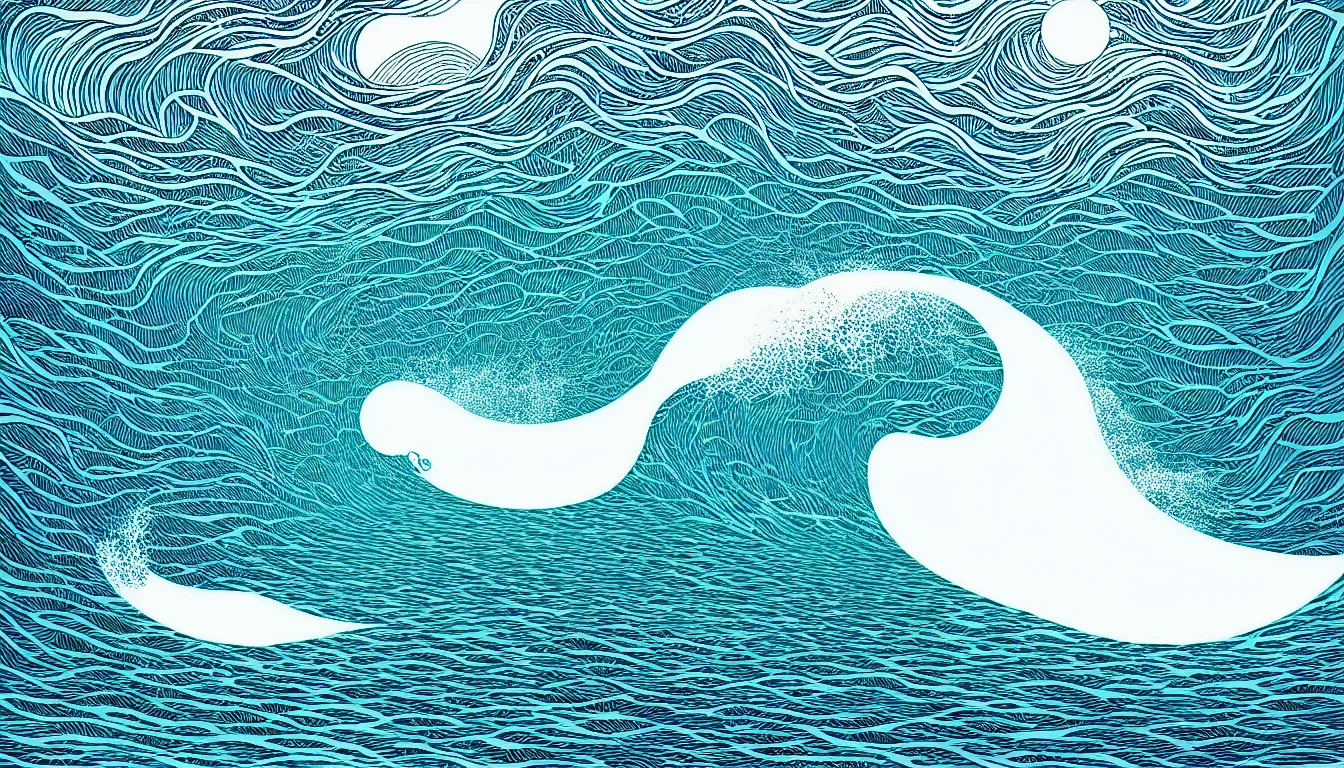 Image similar to minimalist ocean wave by nicolas delort, moebius, victo ngai, josan gonzalez, kilian eng