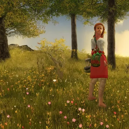 Prompt: a still from the movie midsommar with okami graphics ps 2 visual aesthetic