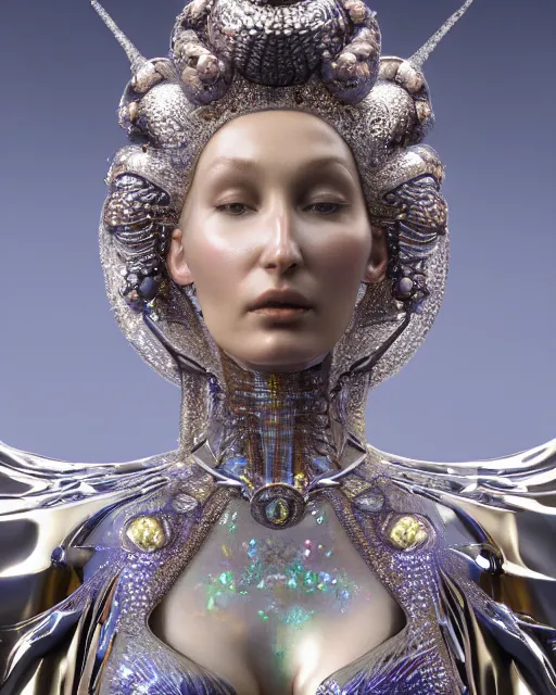 Image similar to a highly detailed metahuman 4 k close up render of an alien goddess bella hadid monument astral in iris van herpen dress schiaparelli in diamonds crystals swarovski and jewelry iridescent in style of alphonse mucha gustav klimt trending on artstation made in unreal engine 4