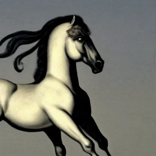 Image similar to A centaur, the upper body is a white ape, and the lower body is a black horse