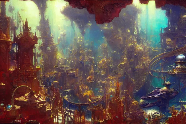 Image similar to underwater city, painting by gaston bussiere, craig mullins, j. c. leyendecker, tom of finland