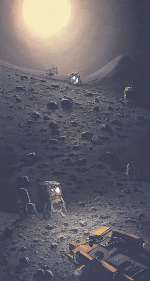 Image similar to a beautiful artwork illustration, astronauts discover a giant obsidian monolith on the moon, by rutkowski and stalenhag, featured on artstation, wide angle, vertical orientation