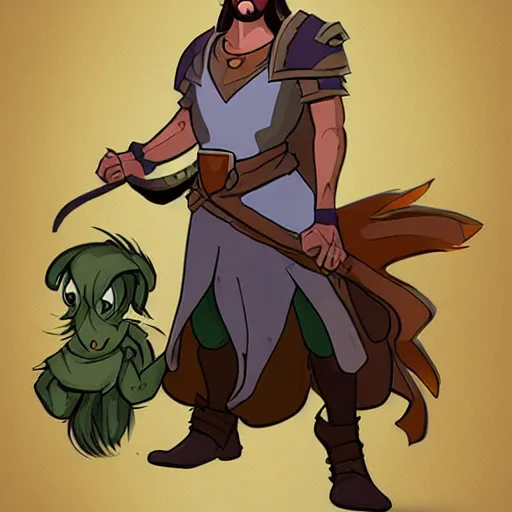 Image similar to jesus, cartoon, rpg character, humblewood art style, concept art, fantasy