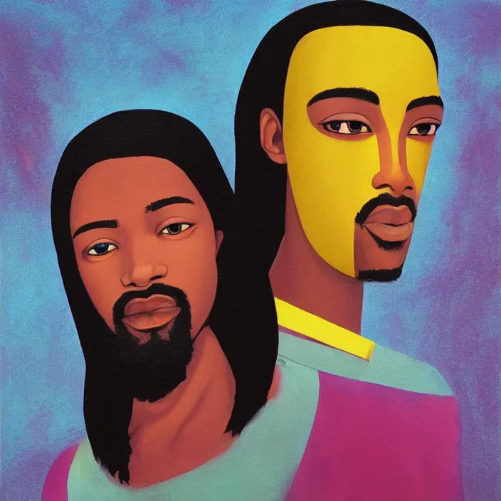 Prompt: an African Jesus and a UFO, colourful portrait painting by Hsiao-Ron Cheng,