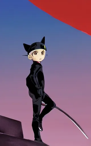 Prompt: little boy with cat ears wearing an black latex suit with cape. digital painting made by makoto shinkai and james jean and kohei horikoshi, inspired western comic, perfect composition, highly sharp details, smooth, anatomically correct