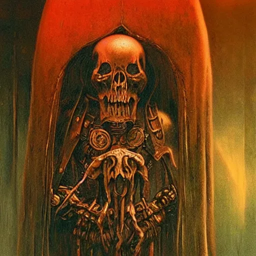 Image similar to warhammer 40k occult necromancer by Beksinski, high detail hyperrealistic