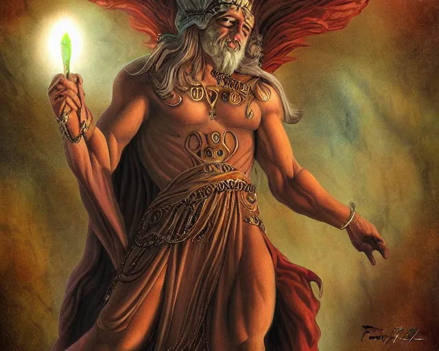 Image similar to the pagan enigma god by frank frazzetta